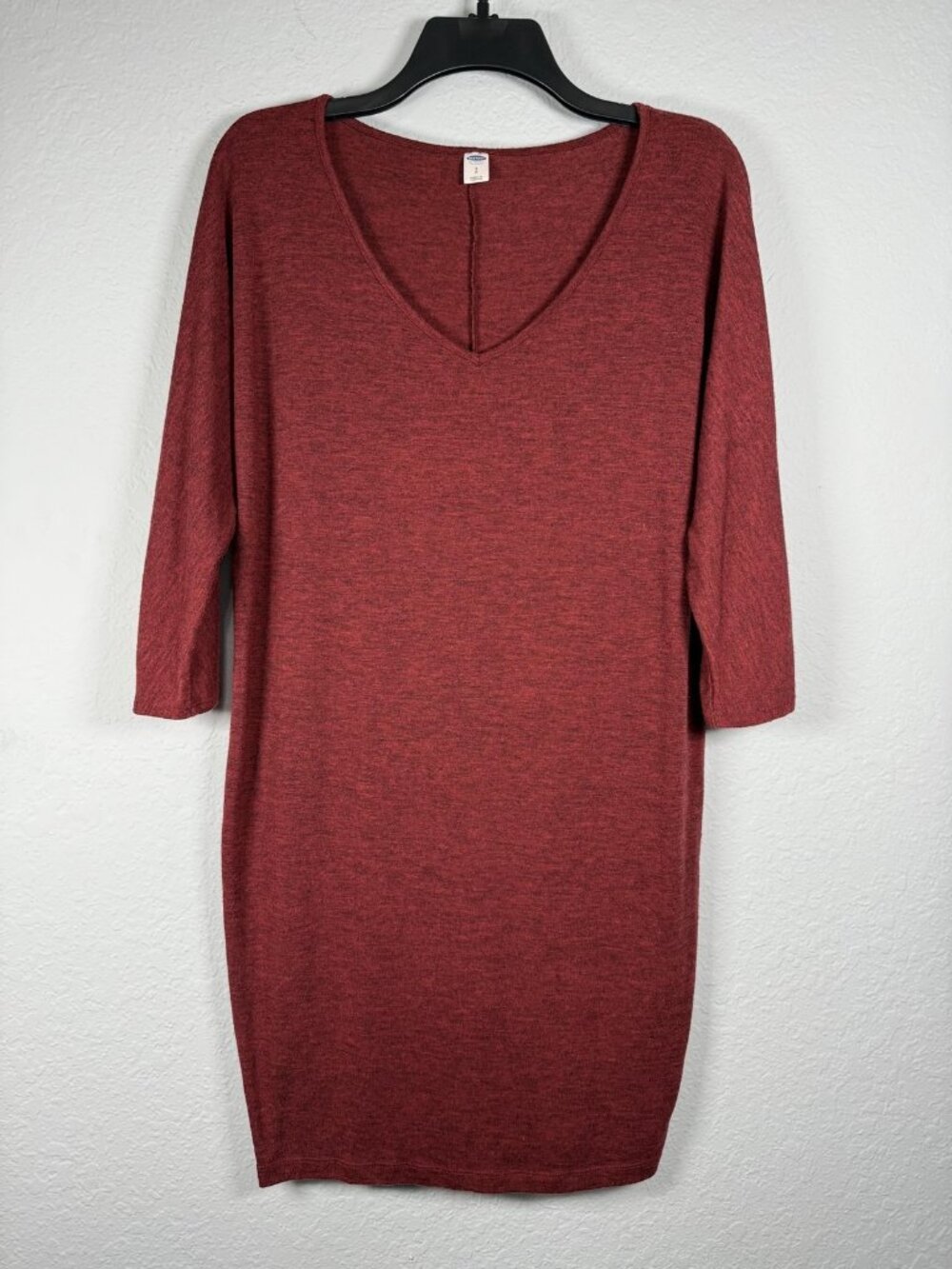 Old Navy V-Neck T-Shirt Shift Mini Dress Womens S Burgundy Heathered Long Sleeve